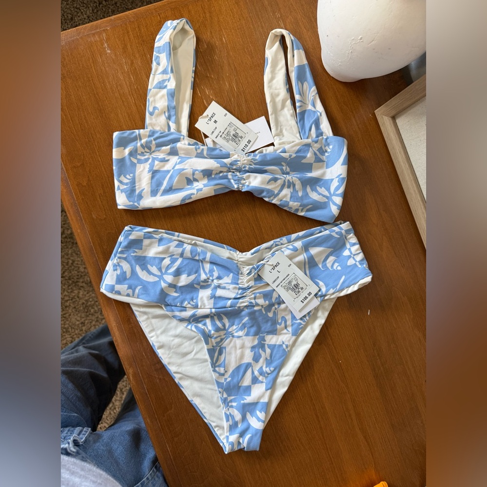 L*Space Sky Blue and White Reversible Bikini Set